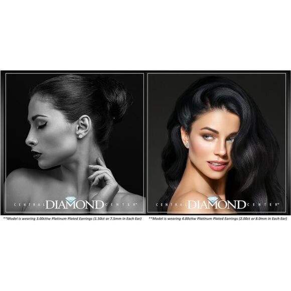 14K Solid Gold Post & Silver Simulated Diamond Stud Earrings-cubic zirconia - Picture 5 of 7